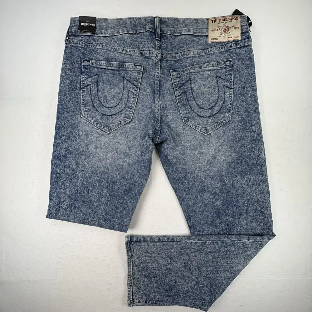 True Religion Ricky Jeans Mens 38x31 Blue Relaxed Straight Stretch Light Wash